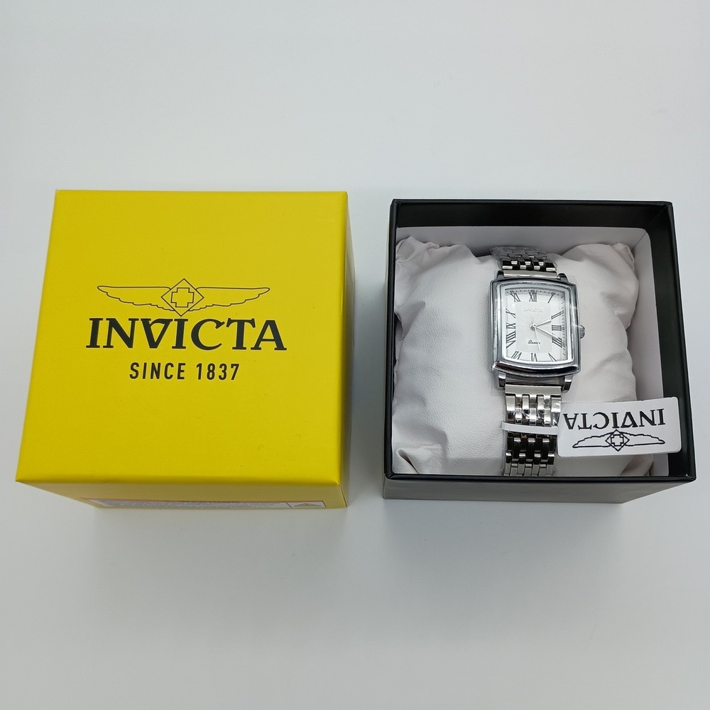 Invicta 69160 Silver Tone Rectangular Roman‎ Numeral Quartz Dress Watch New